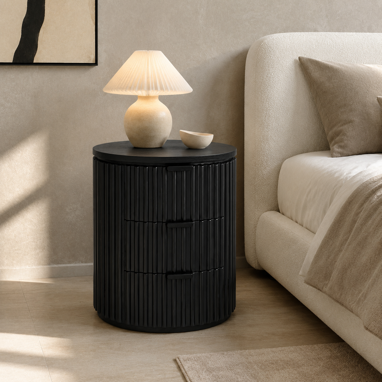 Noir Fluted Bedside Table