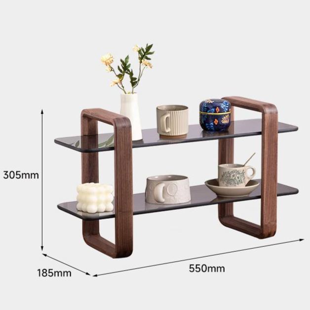 实木双层玻璃置物架