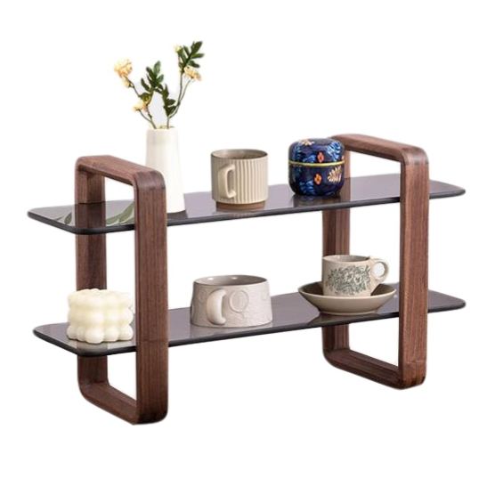 实木双层玻璃置物架