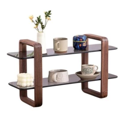 实木双层玻璃置物架