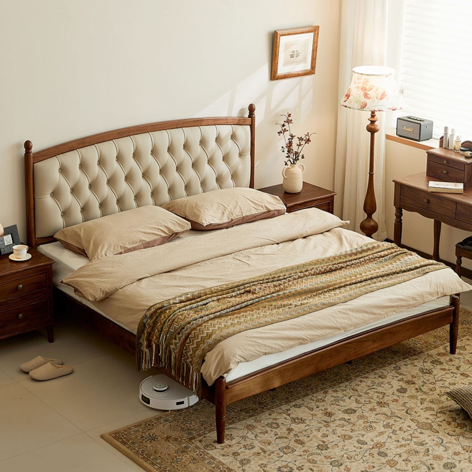 Verona Walnut Leather Bed