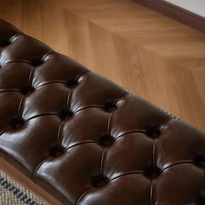 Windsor Walnut Leather Bench
