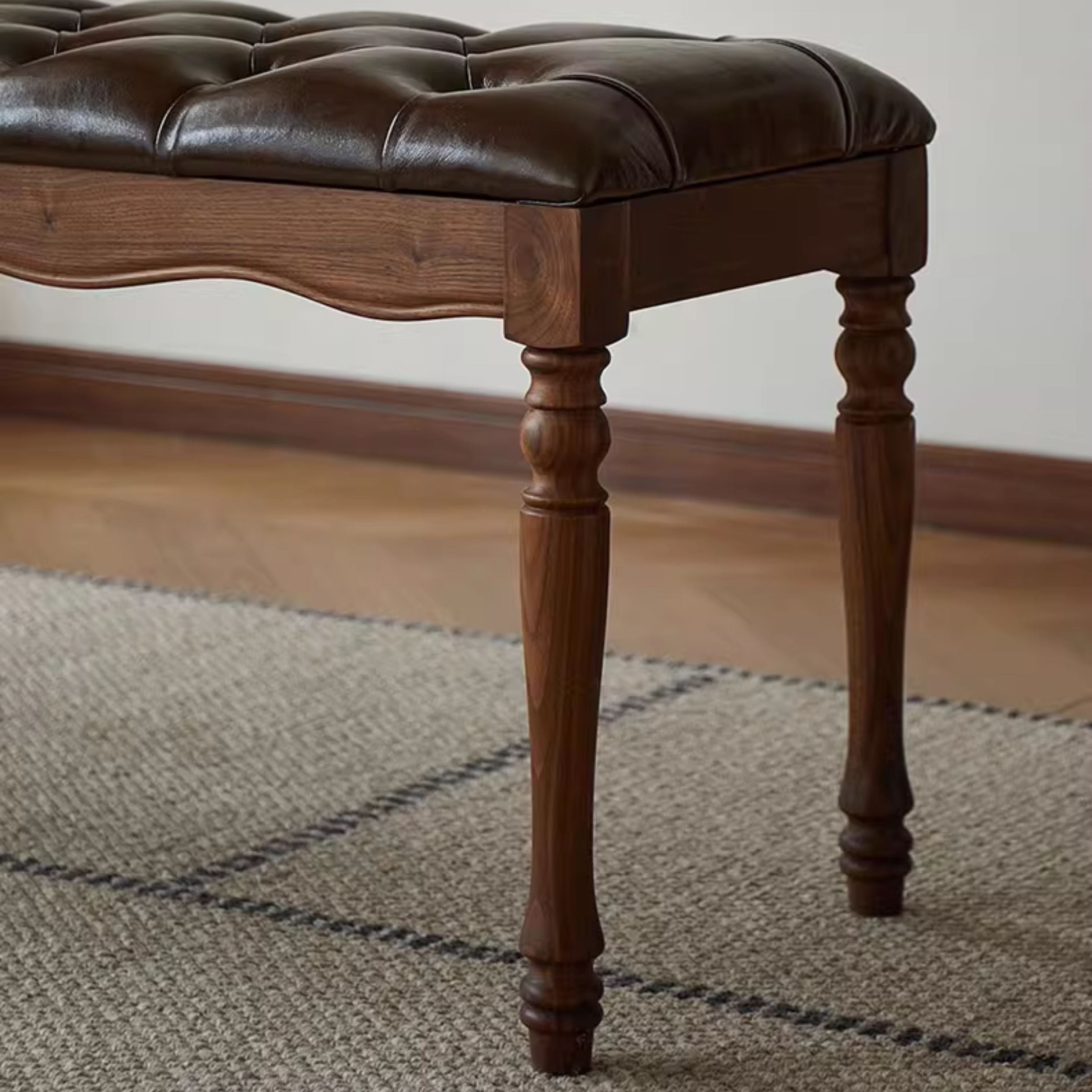 Windsor Walnut Leather Bench