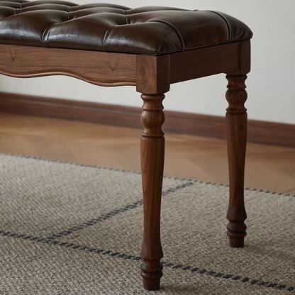 Windsor Walnut Leather Bench