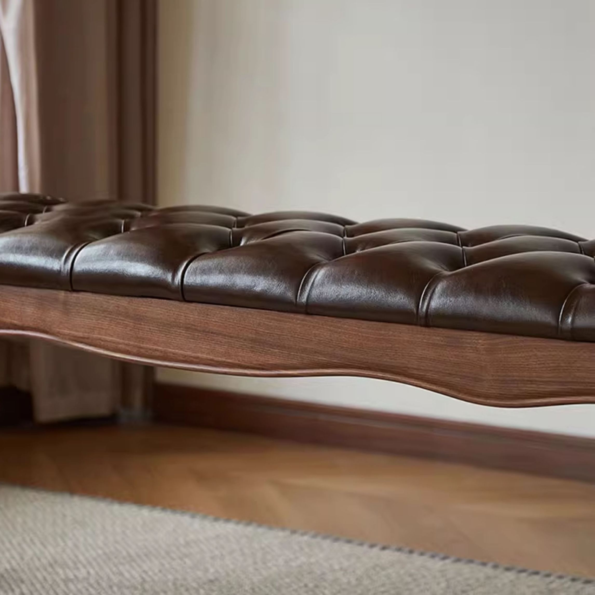 Windsor Walnut Leather Bench