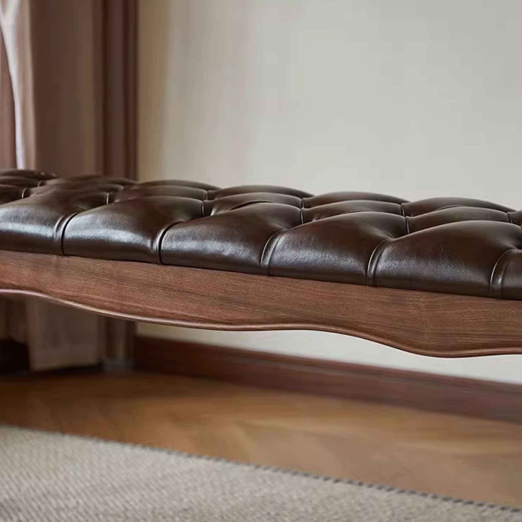 Windsor Walnut Leather Bench