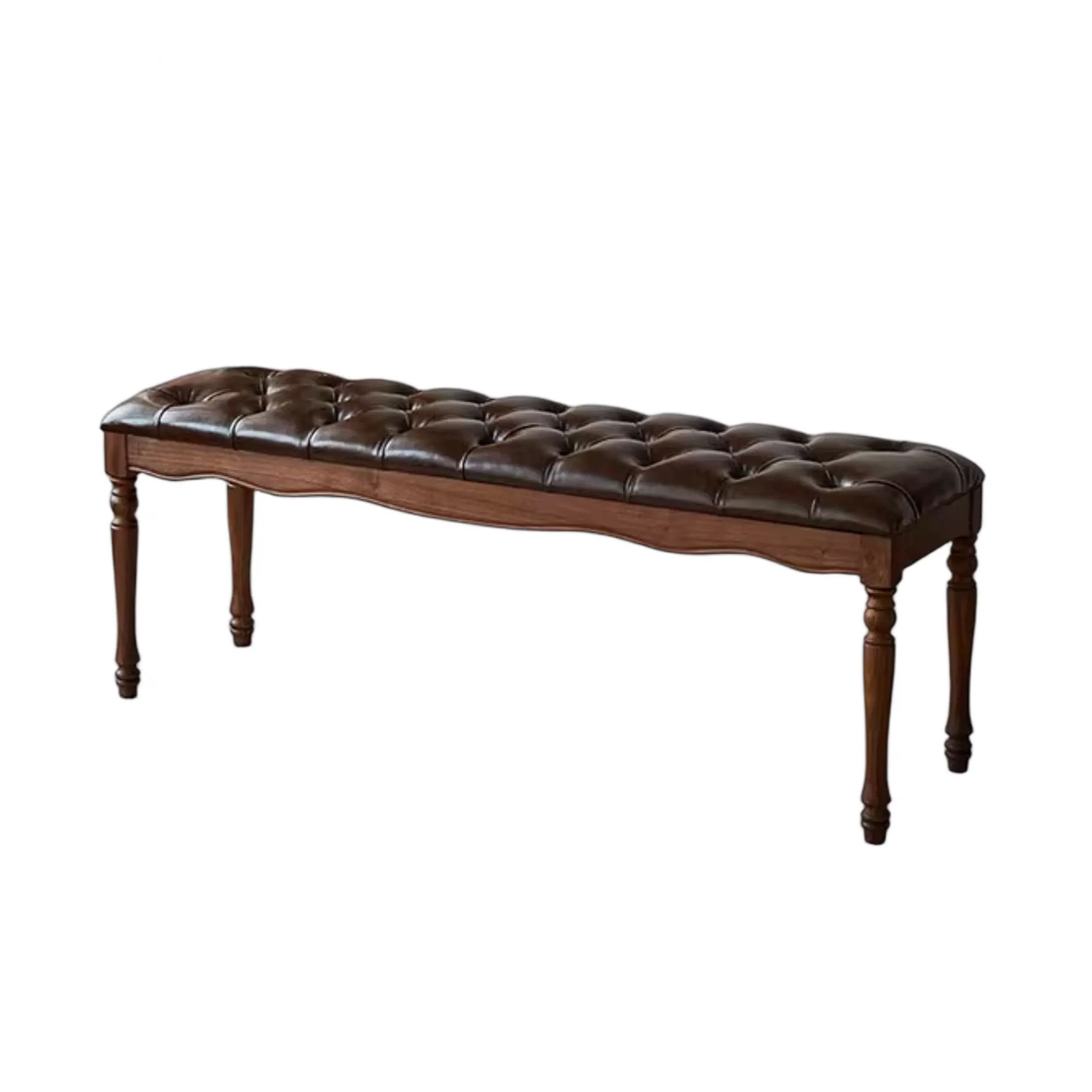 Windsor Walnut Leather Bench