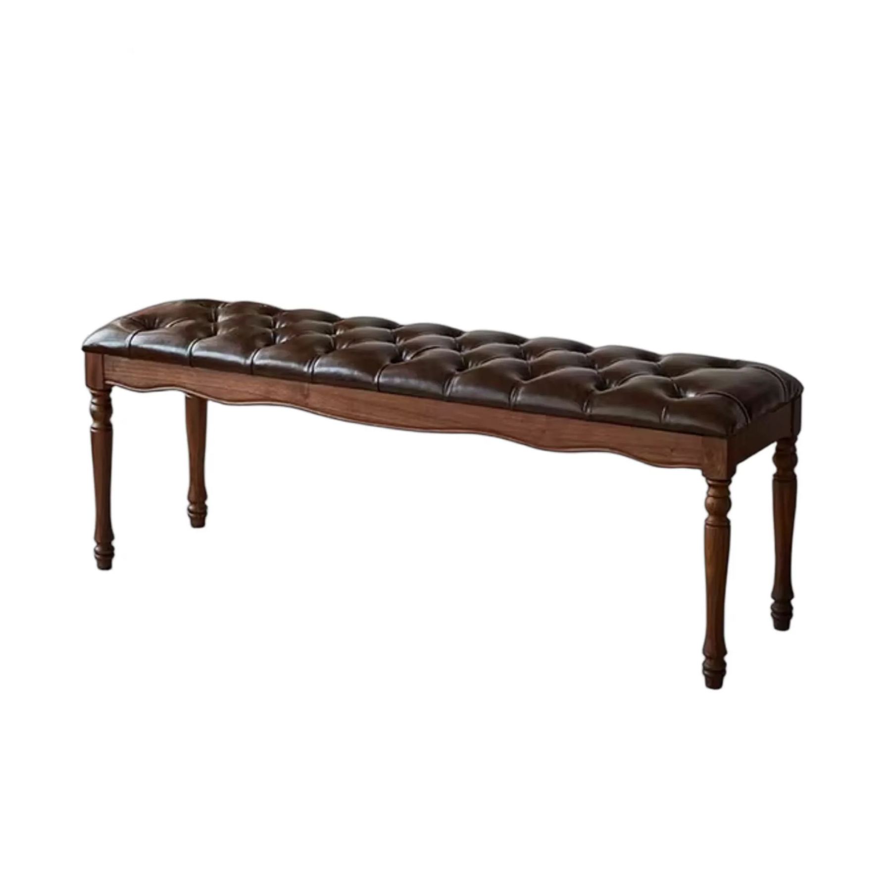 Windsor Walnut Leather Bench