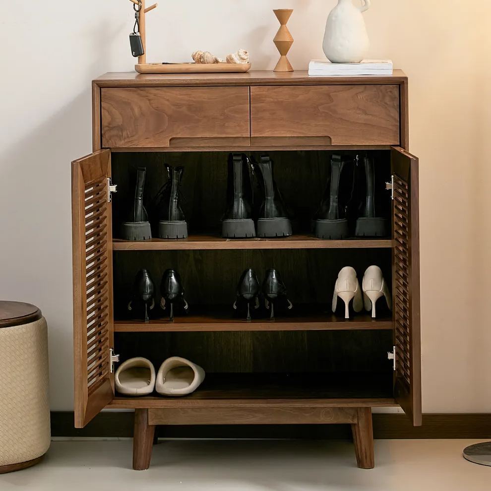 Ventura Walnut Louver Shoe Cabinet
