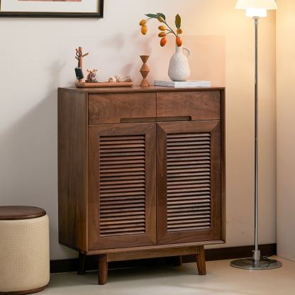 Ventura Walnut Louver Shoe Cabinet