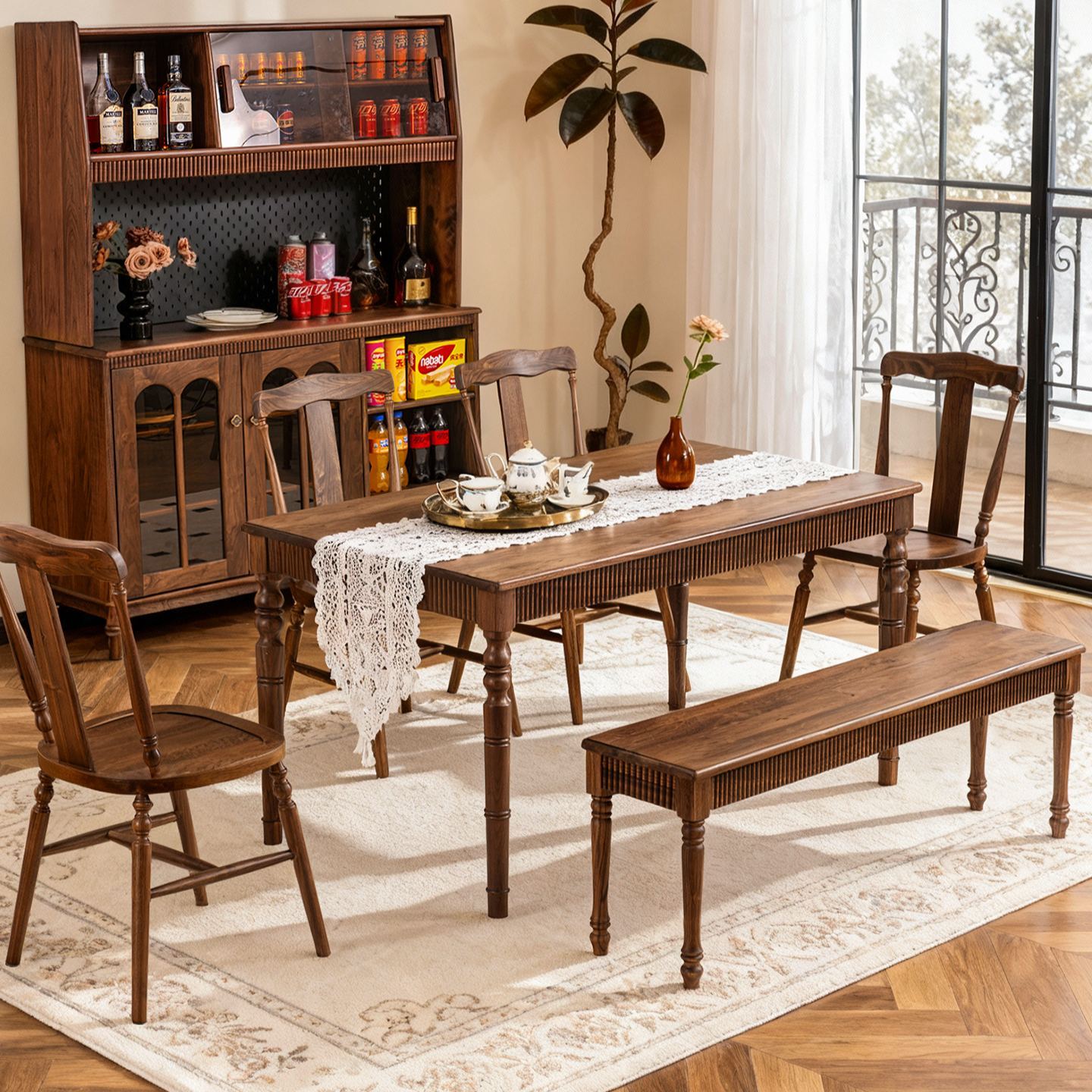 Roma Column Solid Walnut Dining Table