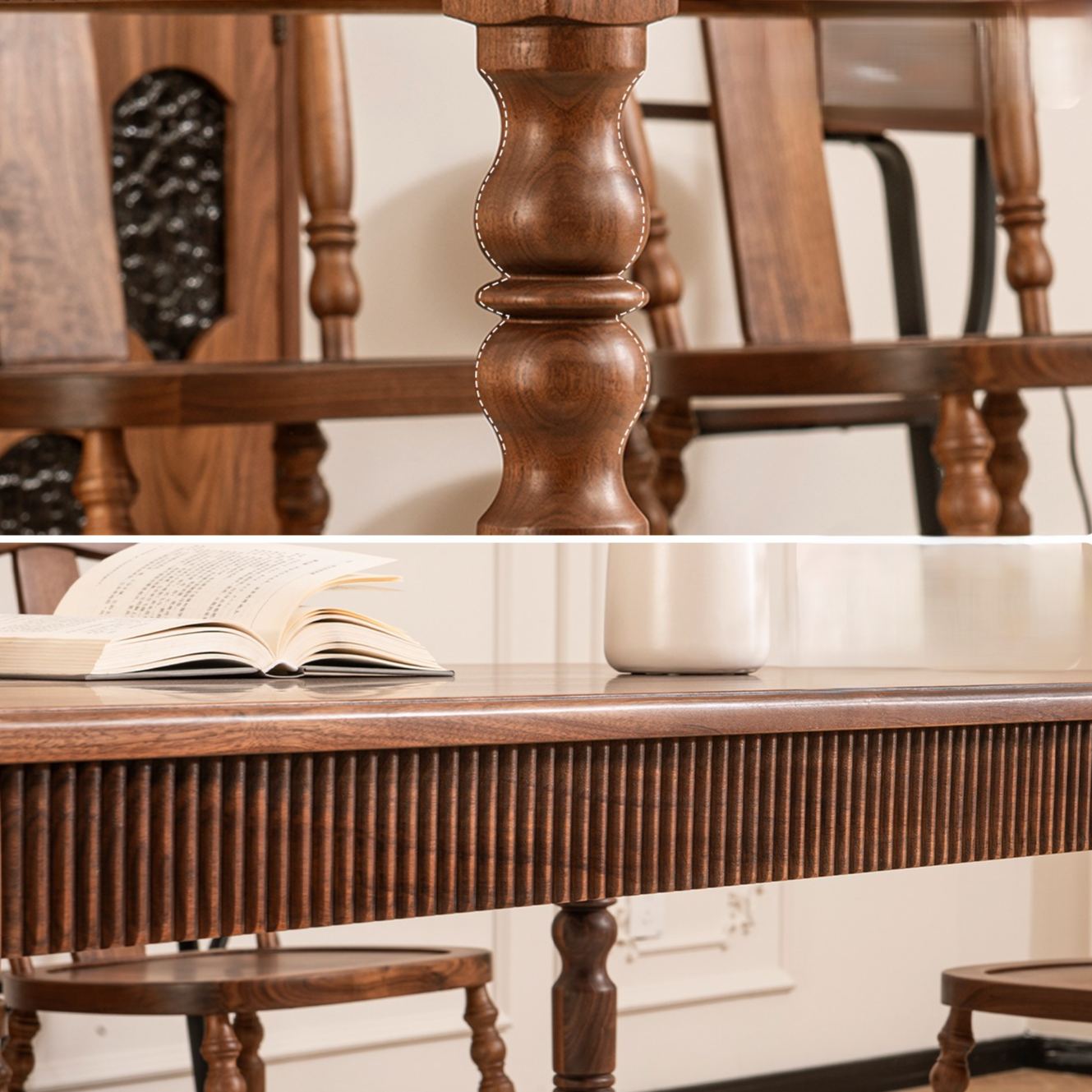 Roma Column Solid Walnut Dining Table