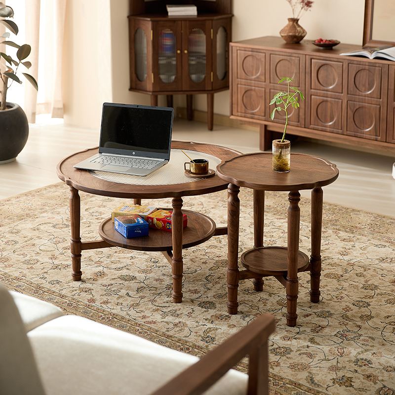 Vintage Ripple Walnut Coffee Table Set