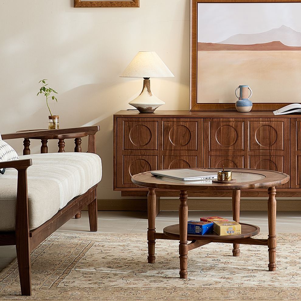 Vintage Ripple Walnut Coffee Table Set