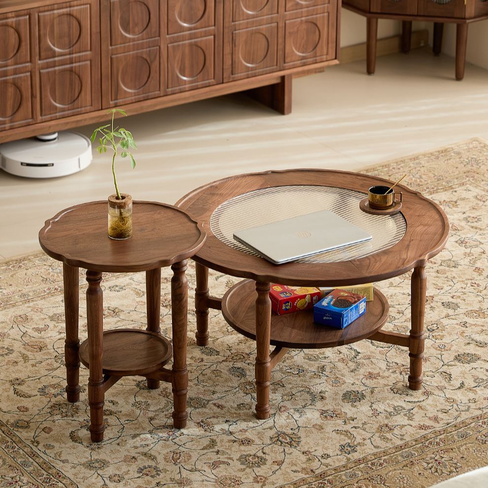 Vintage Ripple Walnut Coffee Table Set