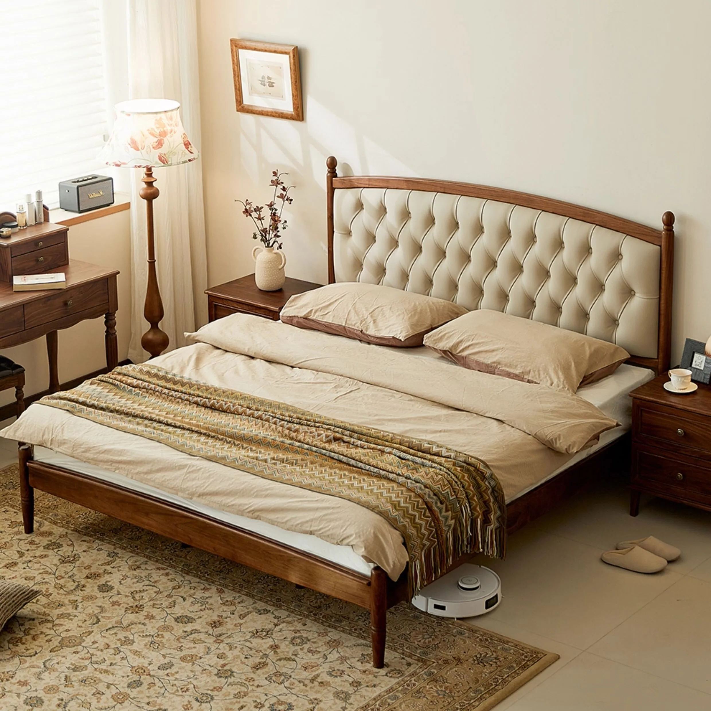 Verona Walnut Leather Bed