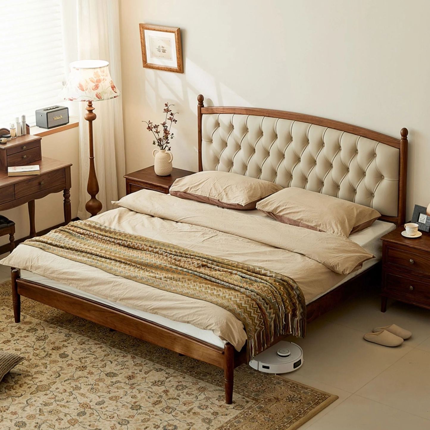 Verona Walnut Leather Bed