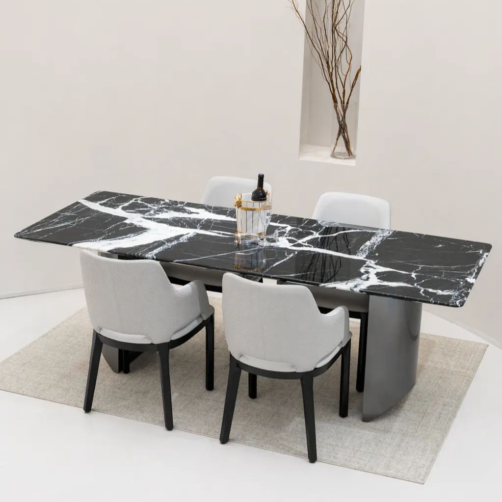 Obsidian Grace Natural Marble Dining Table