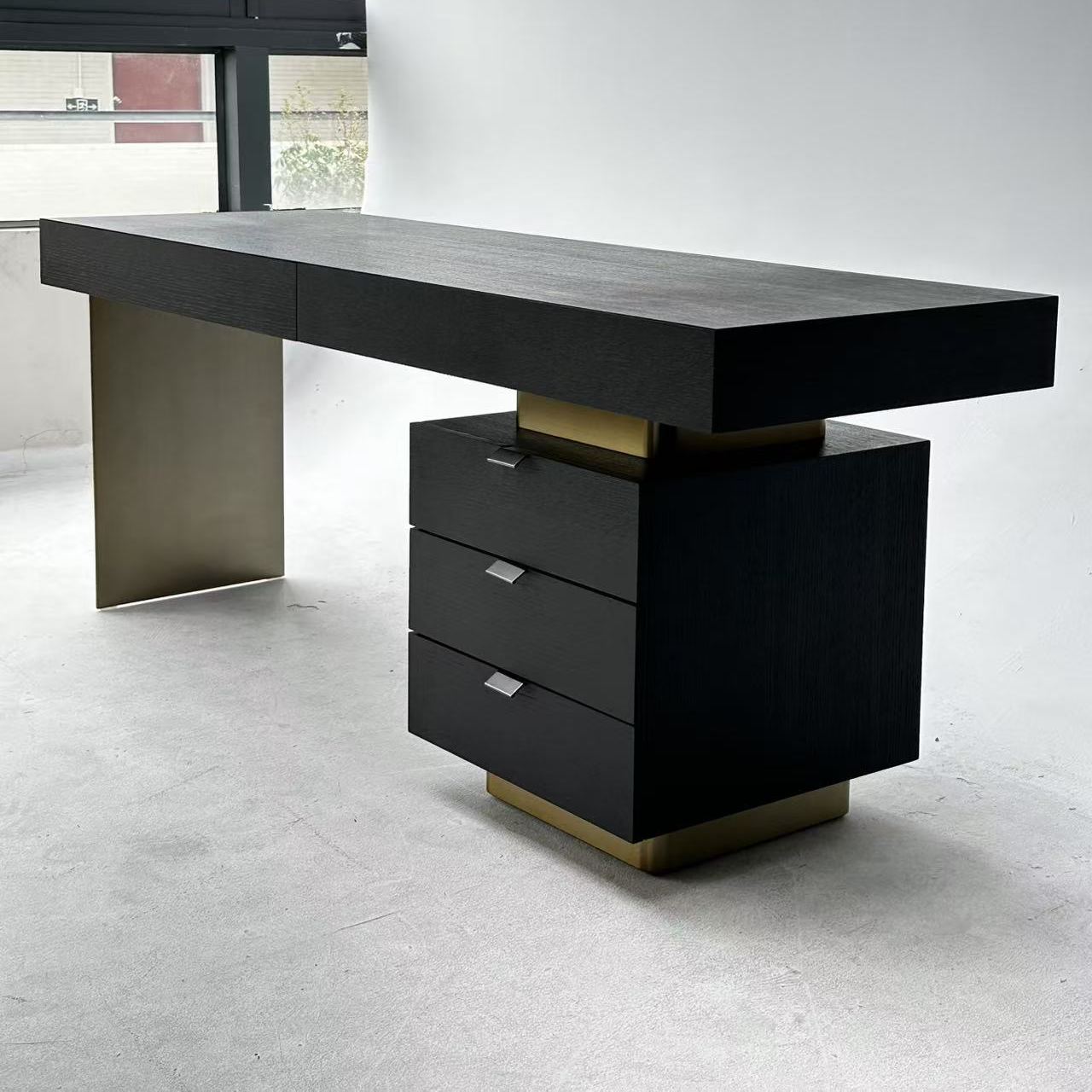 Luxe Smoked Wood Office Desk 