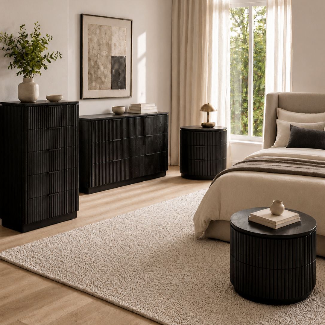 Noir Fluted Six-Drawer Dresser