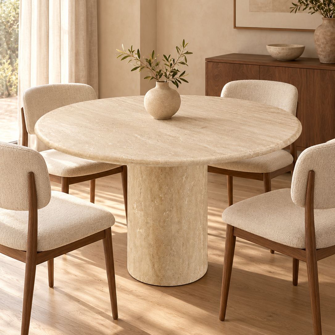 Aurelia Round Travertine Dining Table