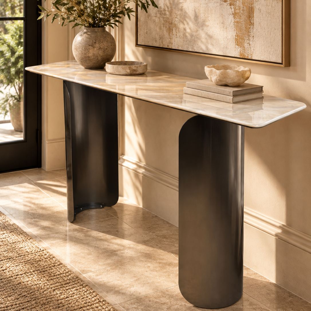 White Gold Sand Marble Console Table
