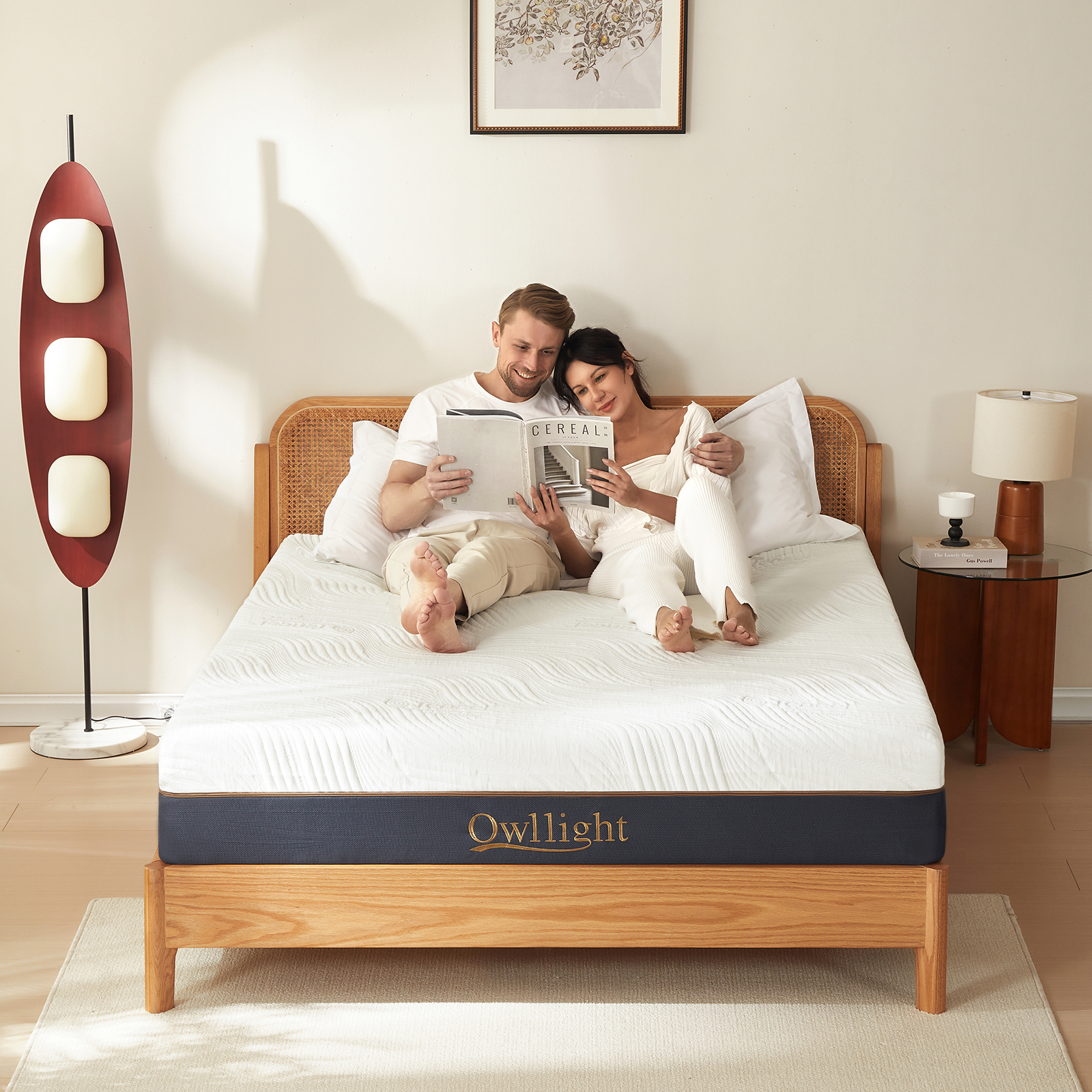 Owllight 25cm Cooling Gel Memory Foam Mattress,Medium Firm with Removable and Washable Fiber Knit Cover,and 3 Layer High-density Supporting Sponge & Bamboo Charcoal Egg Crate Combo,180*200*25cm,King.