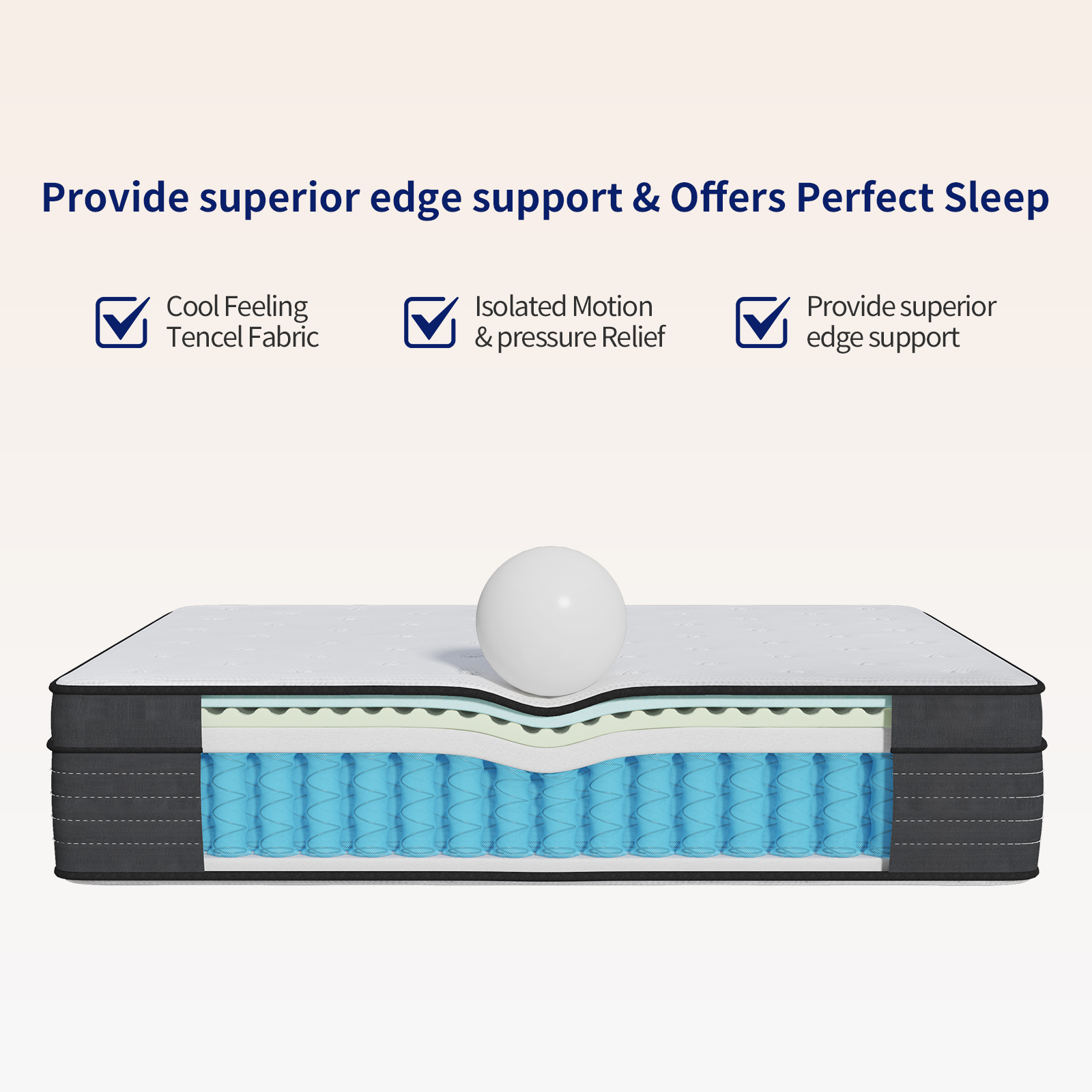Mattress 180 * 200 * 30cm Medium Firm Hybrid Mattress, Cooling-Gel Memory Foam and Pocket Spring, Breathable Tencel Cover, 8cm Edge Foam Support,King Size