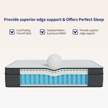 Mattress 180 * 200 * 30cm Medium Firm Hybrid Mattress, Cooling-Gel Memory Foam and Pocket Spring, Breathable Tencel Cover, 8cm Edge Foam Support,King Size