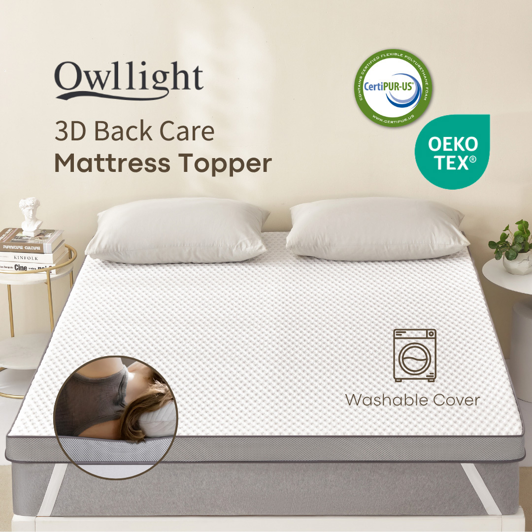 OWLLIGHT 3D Back care Medium Firm / Extra Firm Mattress Topper - 3 Inch Thick