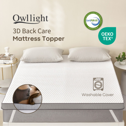 OWLLIGHT 3D Back care Medium Firm / Extra Firm Mattress Topper - 3 Inch Thick