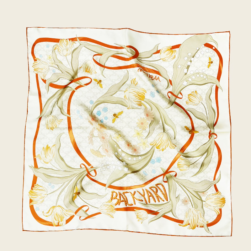復古美拉德鬱金香真絲方巾