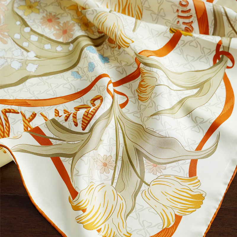 復古美拉德鬱金香真絲方巾