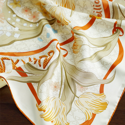 復古美拉德鬱金香真絲方巾