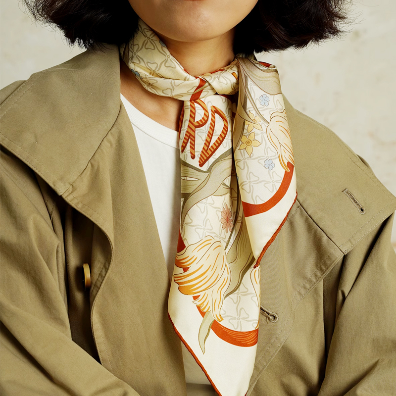 復古美拉德鬱金香真絲方巾