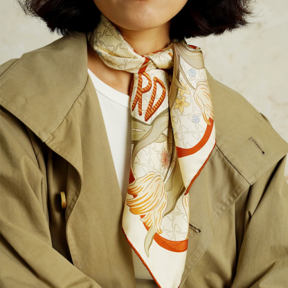 復古美拉德鬱金香真絲方巾