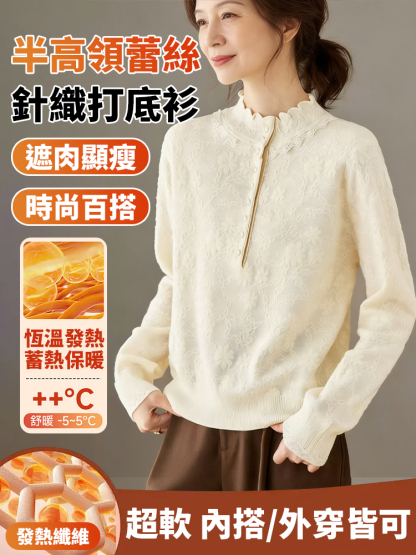 半高領蕾絲針織打底衫