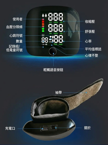 【語音大彩色螢幕】全自動手腕式電子血壓計