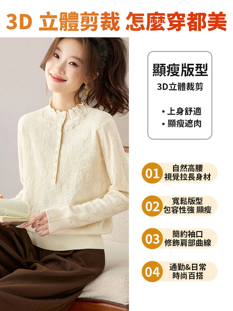 半高領蕾絲針織打底衫