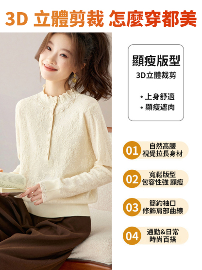 半高領蕾絲針織打底衫