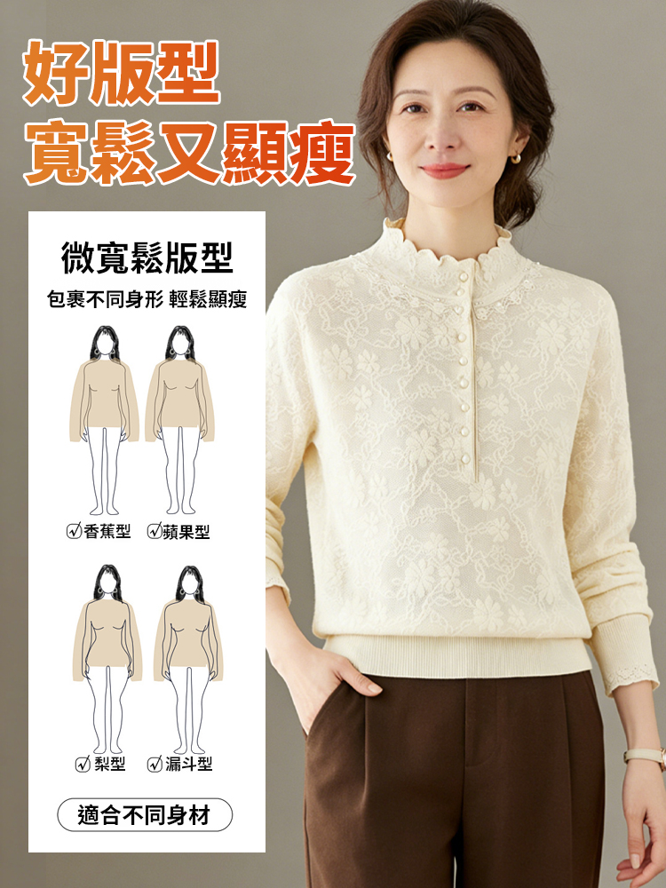 半高領蕾絲針織打底衫