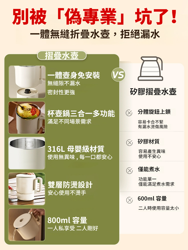 【一壺能頂六壺用】折疊旅行水壺，方便攜帶，自己燒水，喝著才安心