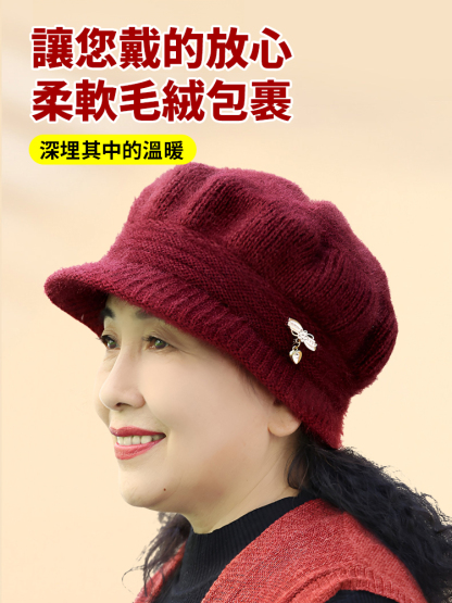 中老年加絨加厚百搭針織帽