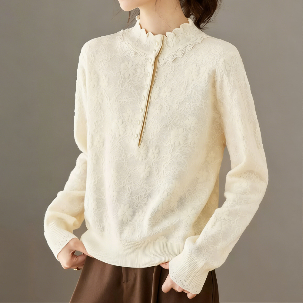 半高領蕾絲針織打底衫
