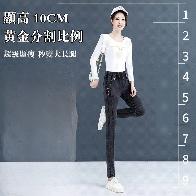 【穿上腿長10cm】三扣彈力修身牛仔褲