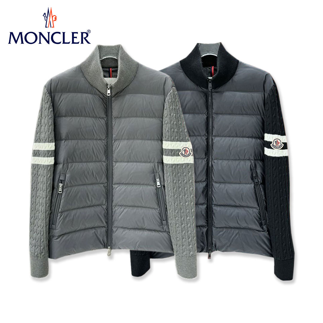 【Moncler】モンクレール 2024 スタンドカラーニットウールパッチワークダウンジャケット