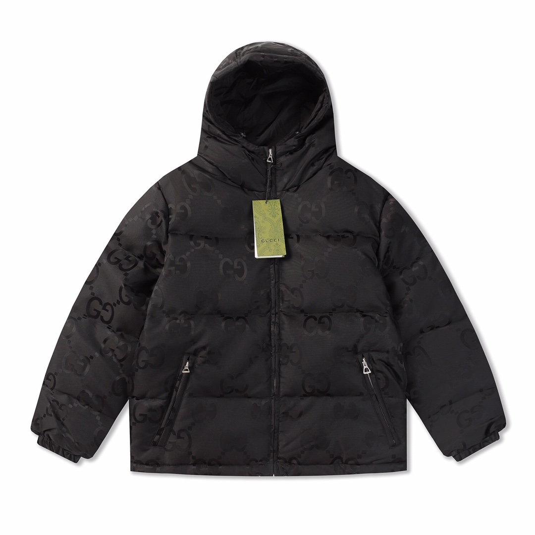 GUCCI GG パターン フロントボタン ダウンジャケット ブラック