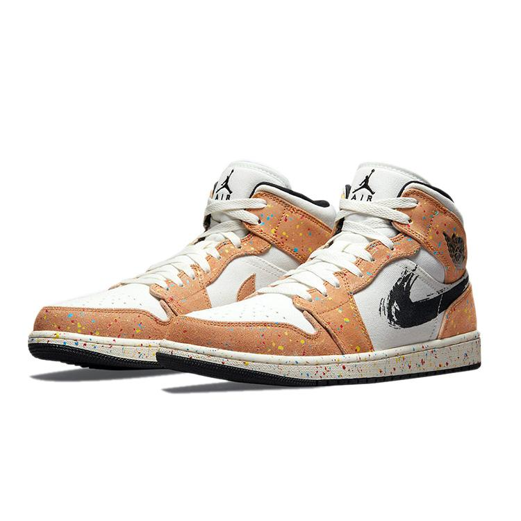 NIKE ナイキ AIR JORDAN 1 MID SE 'BRUSHSTROKE PAINT SPLATTER' エア ジョーダン ワン ミッド スペシャルエディション  ブラシストローク ペイント スプラッター メンズ スニーカー SAIL/BLACK-CIDER-CHILE RED【海外展開 日本未入荷】