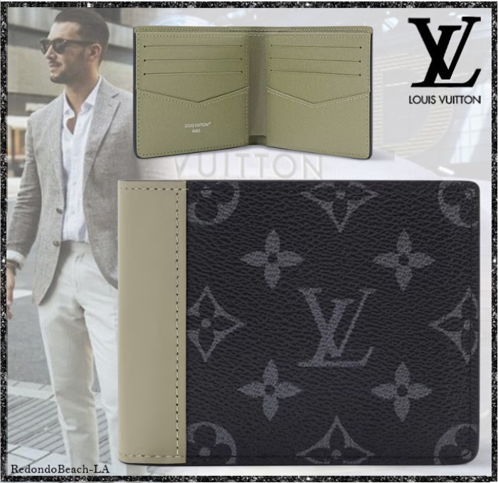 【上品渋いカーキ】LOUIS VUITTON★Multiple 折り畳み財布