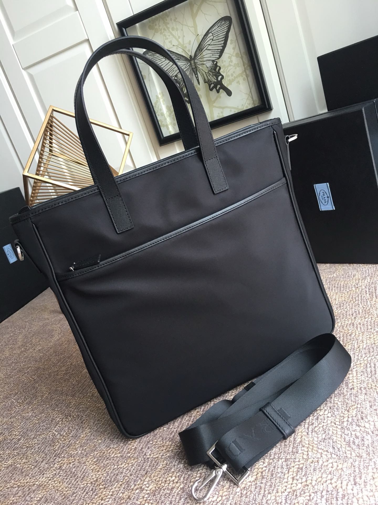 【超人気】♦PRADA♦Re-Nylonサフィアーノレザー ダッフルバッグ